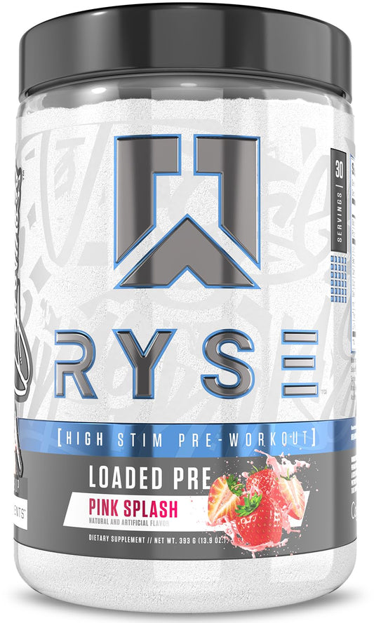 RYSE Loaded Pink Splash bottle front ready for an intense workout