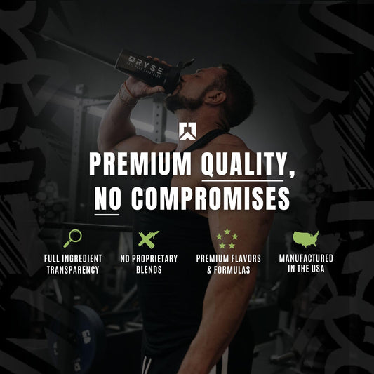 RYSE Loaded Plant Protein vanilla shake glass features creamy texture for a satisfying workout shake