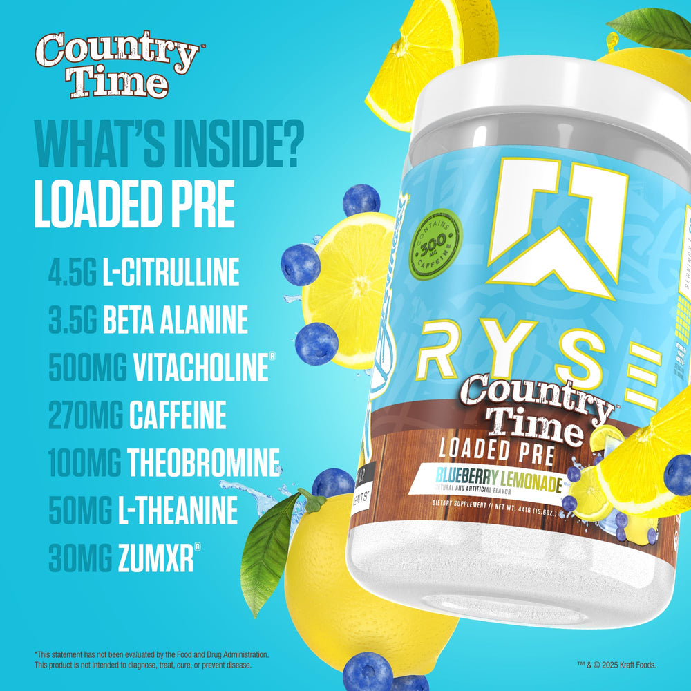 RYSE Loaded pre-workout mix in glass demonstrating smooth energy