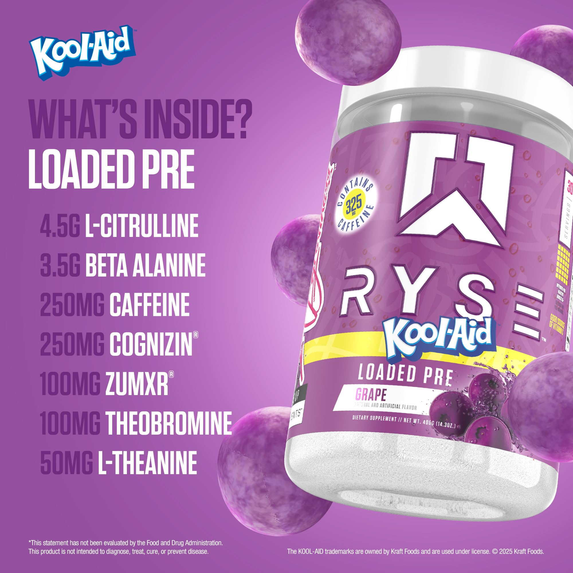 RYSE Kool-Aid Grape powder dissolving in water for clean, sustained energy