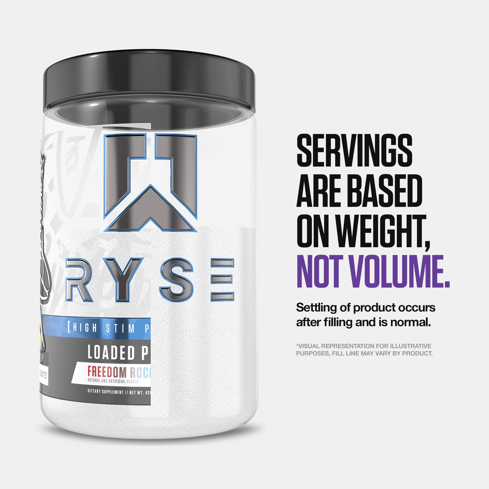 RYSE Loaded Pre Workout Bazooka Grape packaging display on gym bench
