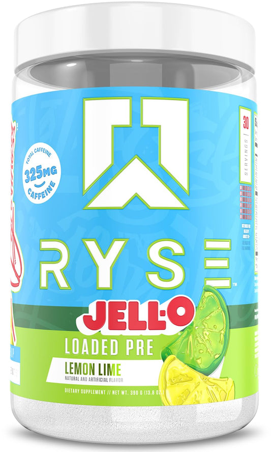 RYSE Loaded Pre Workout bottle front shows bold branding and a strong pump promise.