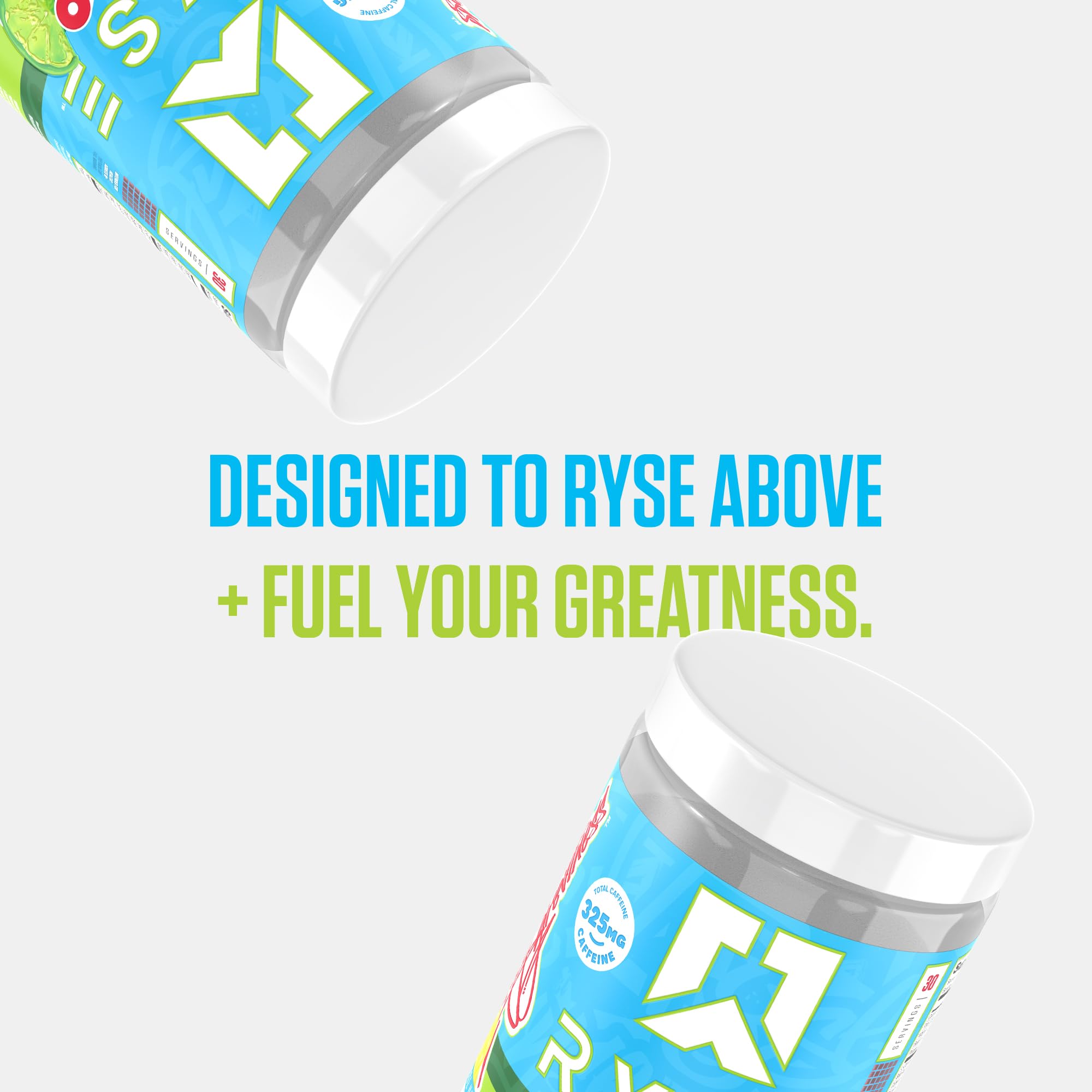 RYSE Loaded glass-with-powder image illustrates quick mix and ready-to-drink preparation.