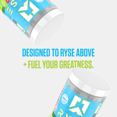 RYSE Loaded glass-with-powder image illustrates quick mix and ready-to-drink preparation.