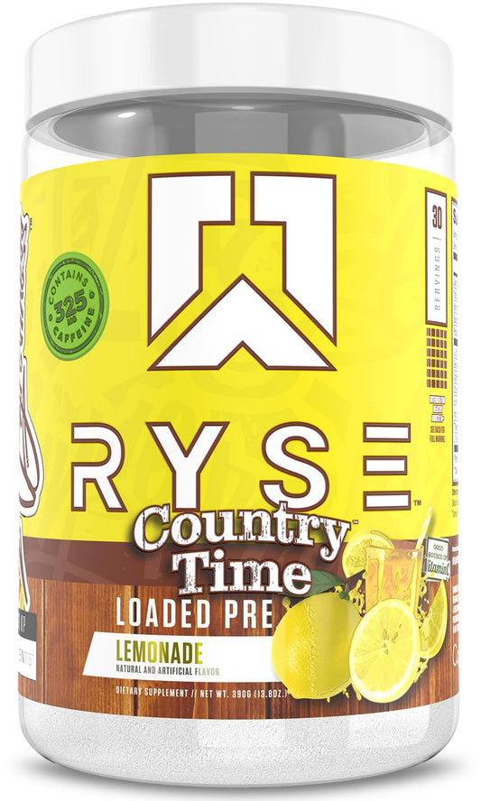 RYSE Loaded Pre Workout Lemonade tub ready for high-energy training.