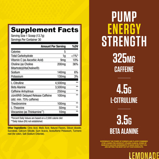 RYSE Loaded scoop beside the tub demonstrates quick mix for steady energy.