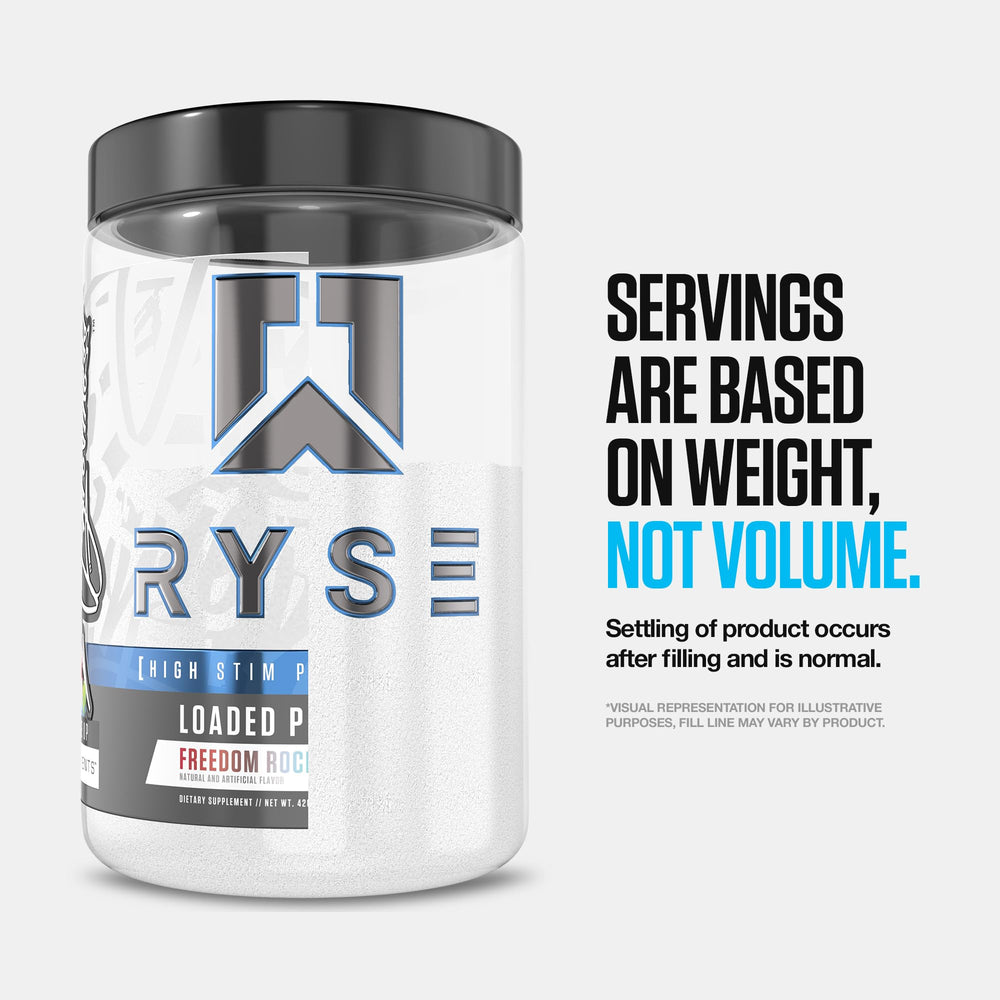 RYSE Loaded serving-spoon beside tub suggests easy daily servings and consistent use.