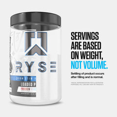 RYSE Loaded serving-spoon beside tub suggests easy daily servings and consistent use.
