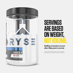 RYSE Loaded serving in glass demonstrates convenient pre-workout ritual.