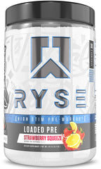 RYSE Loaded Pre Workout Strawberry Squeeze front label boosts focus during workouts