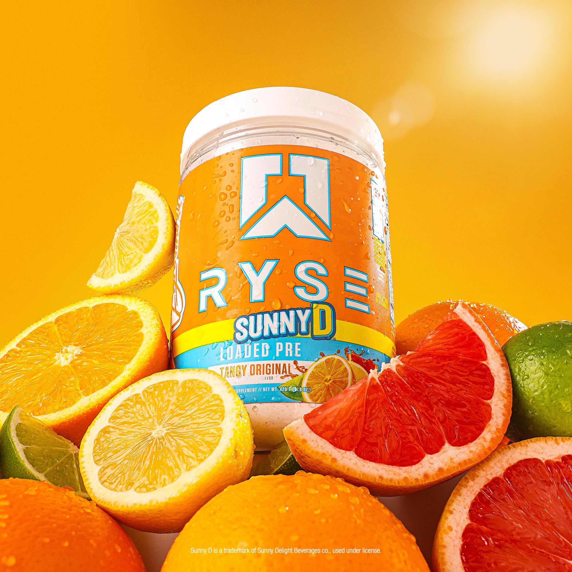 RYSE Loaded Pre Workout SunnyD Tangy Original ingredients panel emphasizes Citrulline and Beta Alanine