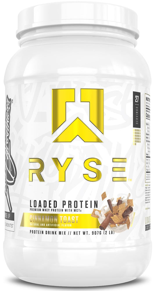 RYSE Up Loaded Cinnamon Toast tub front, ideal for post-workout fueling.