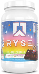 RYSE Loaded Protein Powder Cosmic Brownie bottle pour shows smooth, satisfying post-workout flavor.