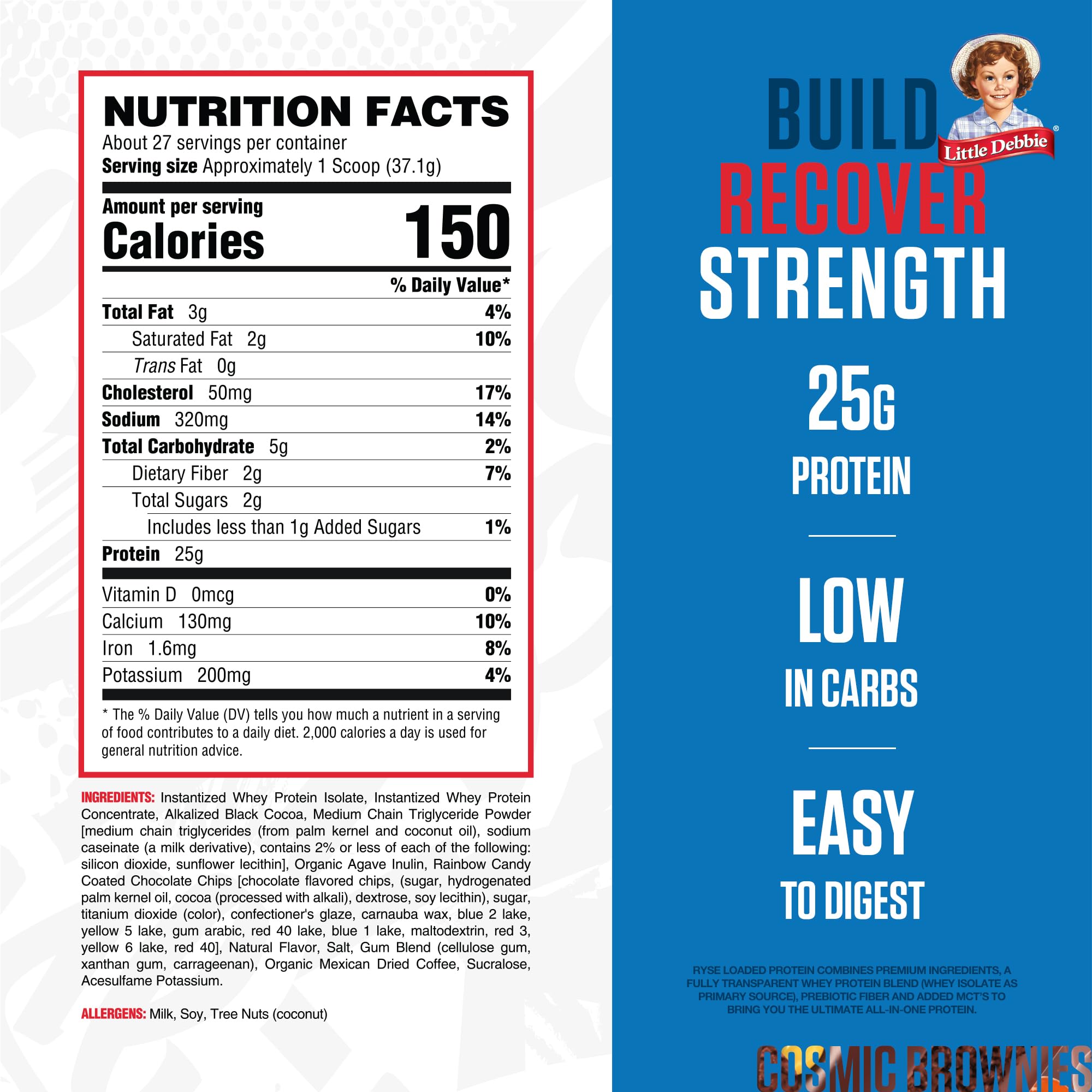 RYSE Loaded Protein Powder Cosmic Brownie pour highlights fast absorption for quicker recovery after training.