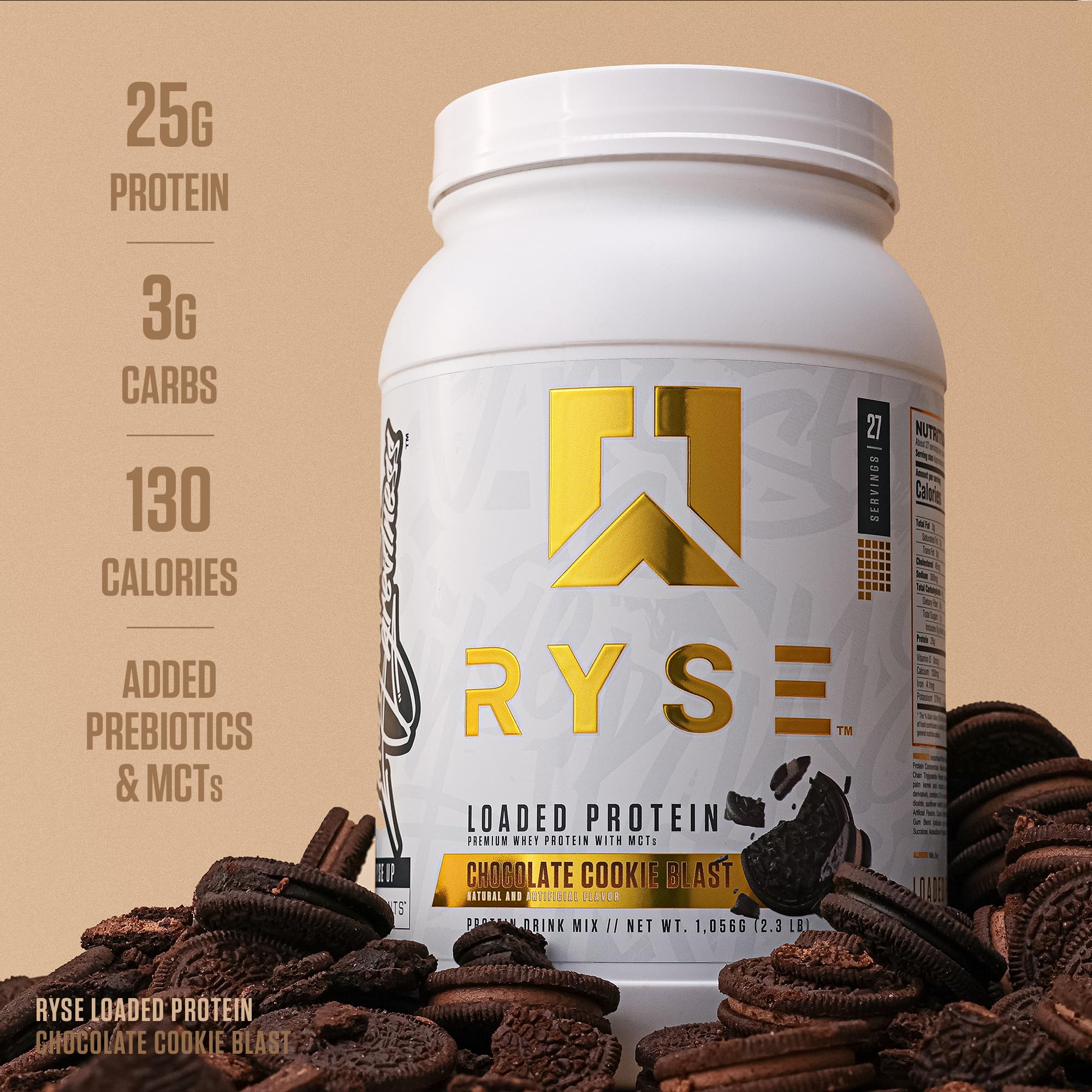 RYSE Loaded Protein label closeup highlights clean ingredients.