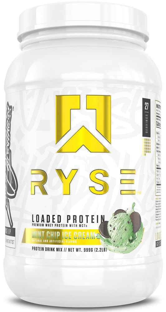 RYSE Loaded Protein Mint Chip Ice Cream bottle for on-the-go fueling.