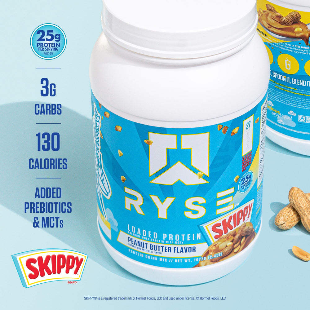 RYSE Loaded Protein nutrition label highlights whey protein and MCTs.