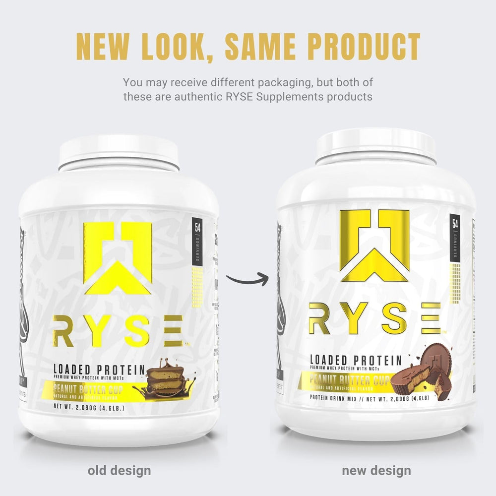 RYSE Loaded Protein bottle on counter ready to blend after workouts