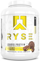 RYSE Loaded Protein Peanut Butter Cup tub with scoop for post-workout recovery