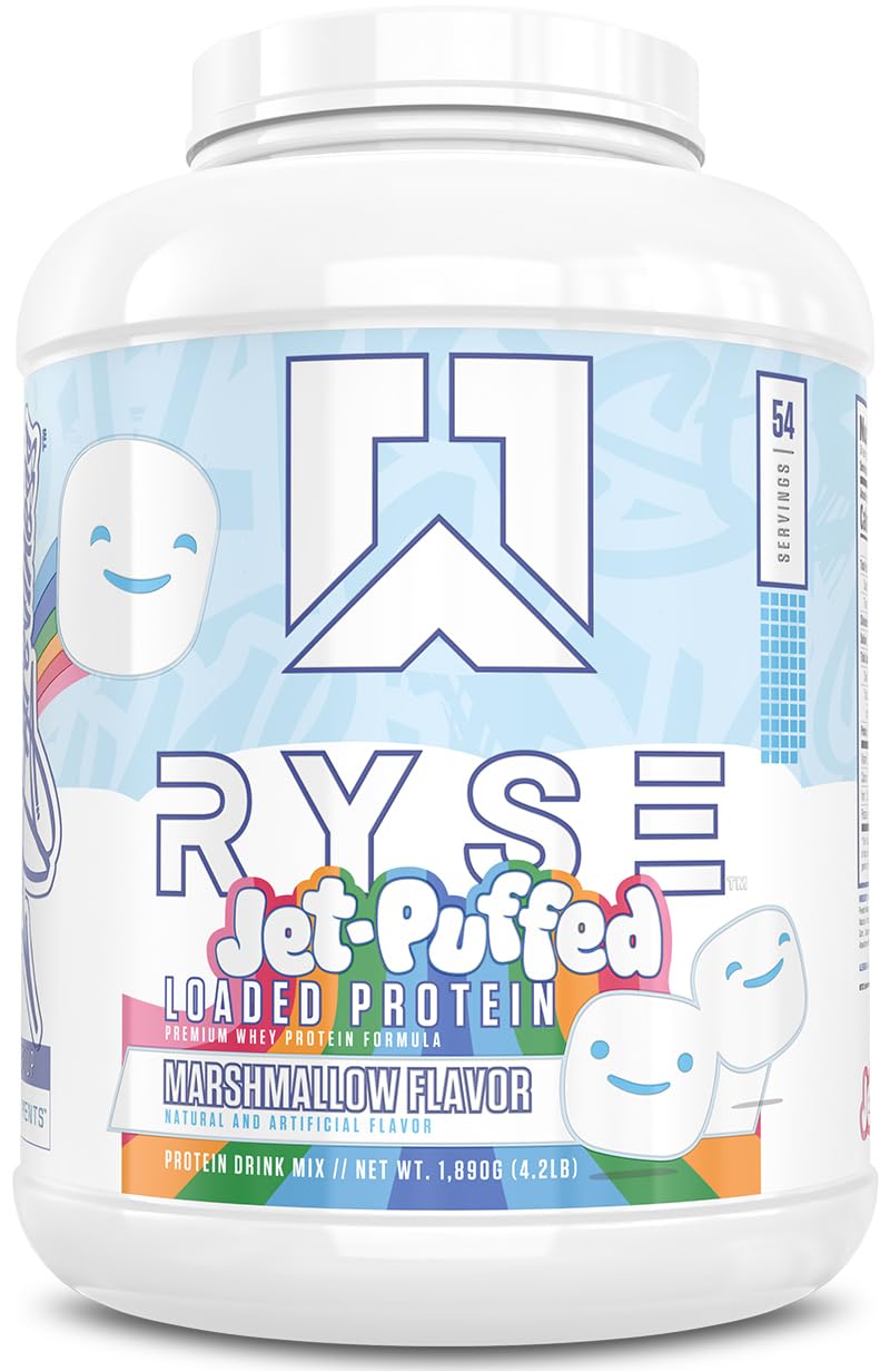 RYSE Loaded Protein Powder marshmallow flavor tub for delicious taste and muscle support.