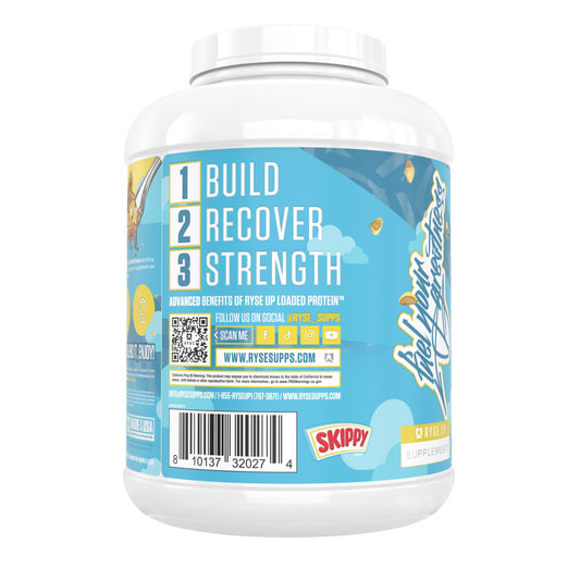 RYSE Loaded Protein Powder Skippy Peanut Butter shake glass for quick recovery