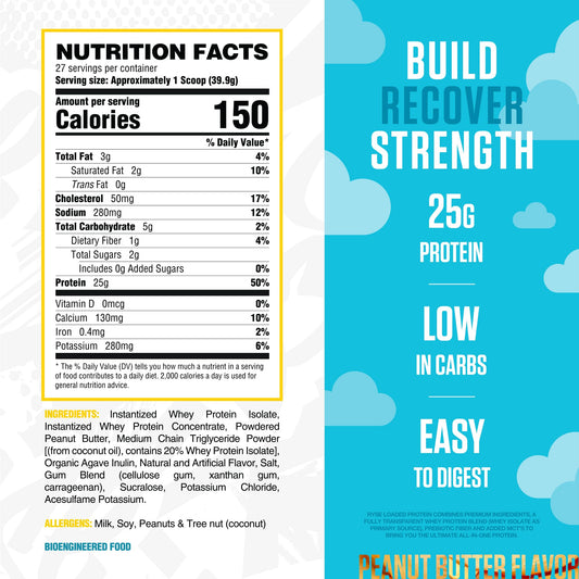 RYSE Loaded Protein scoop added to shake for quick protein intake.