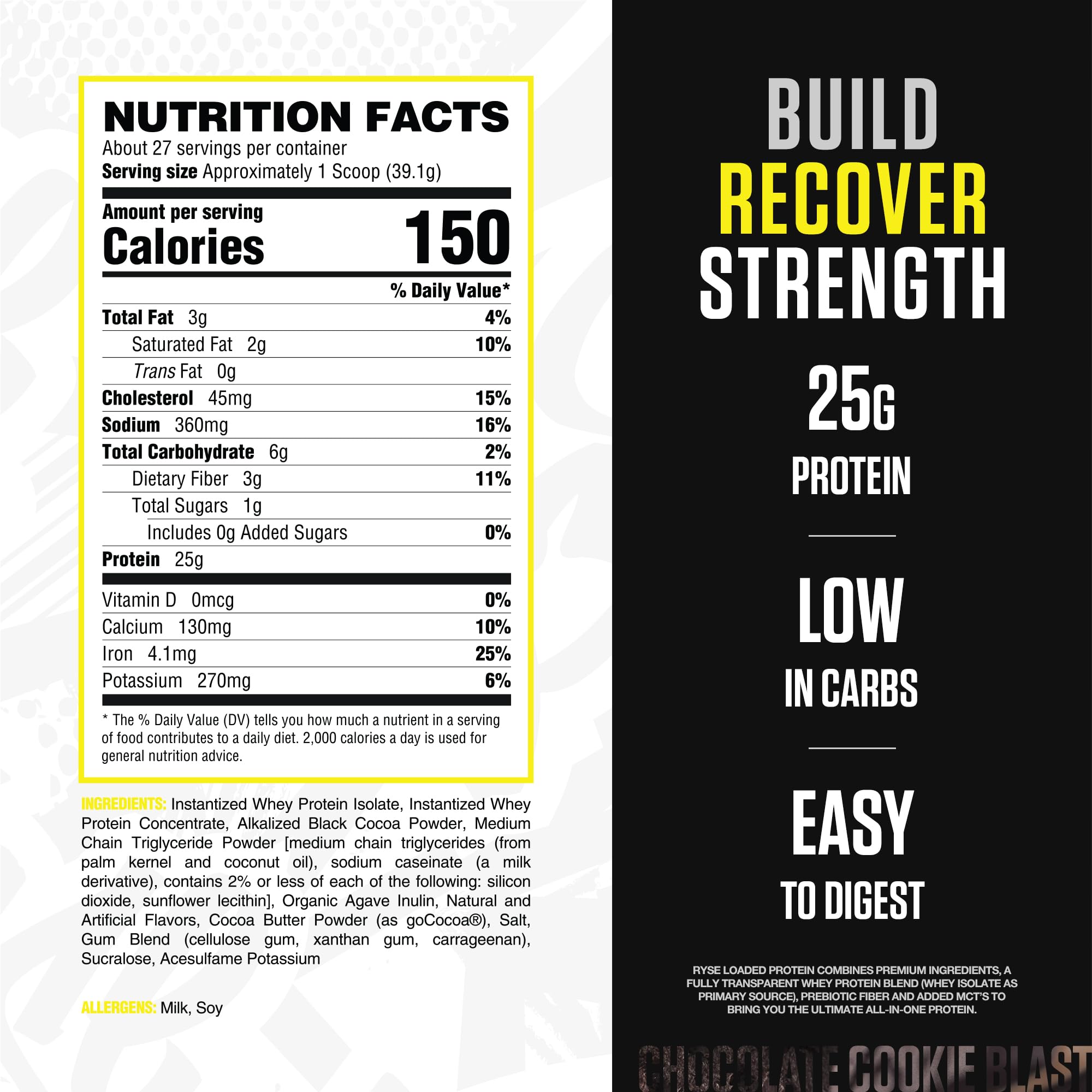RYSE Loaded Protein scoop with Chocolate Cookie Blast shows rich flavor and quick mixability.