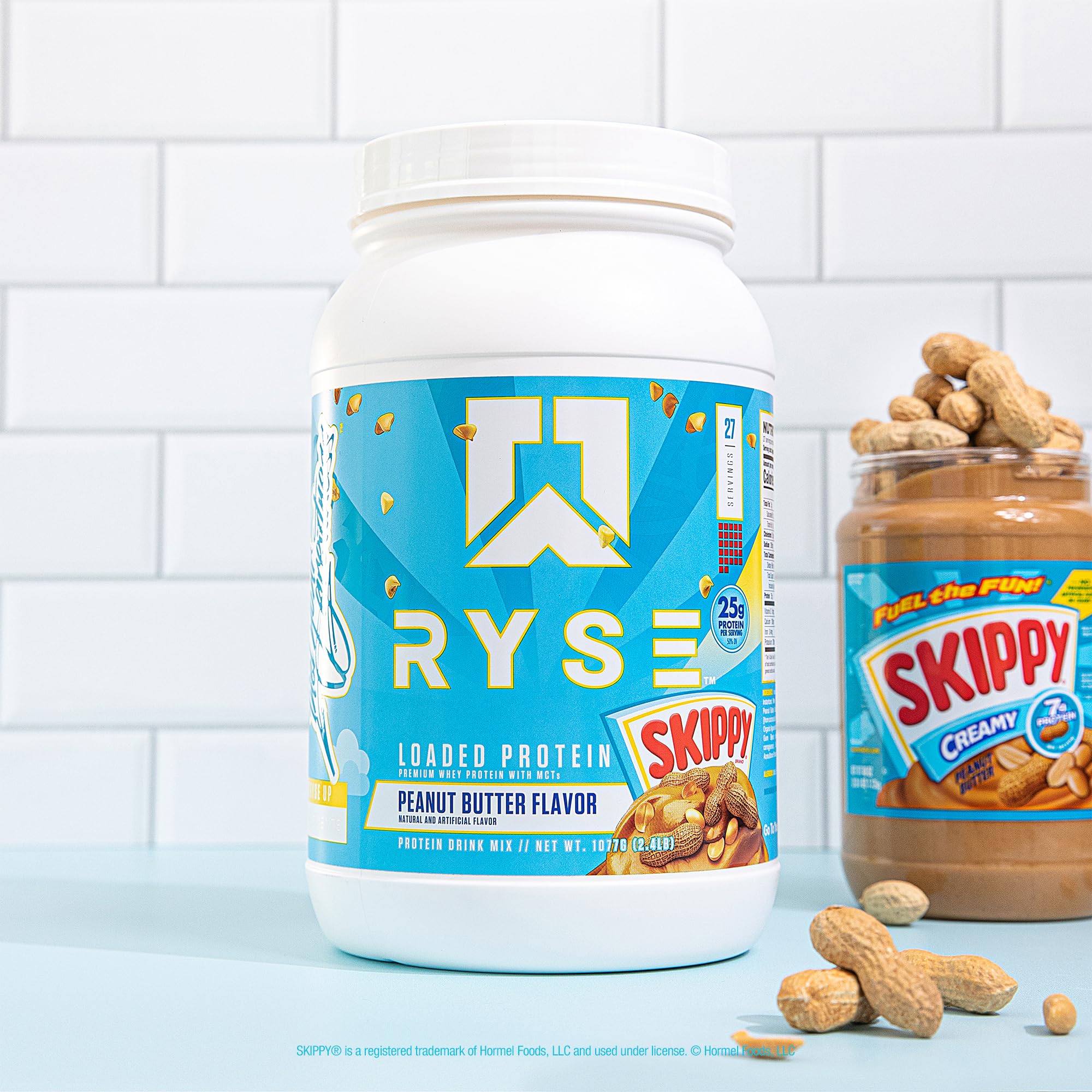 RYSE Loaded Protein tub showcases 27 servings for convenient fueling.