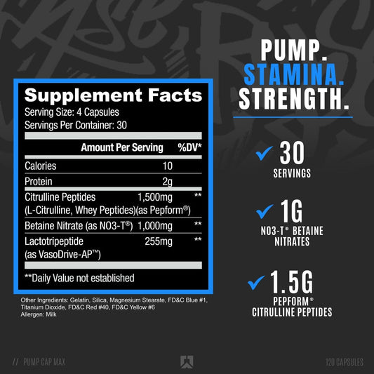 RYSE Pump Cap Max capsules close-up highlighting convenient stimulant-free pre-workout