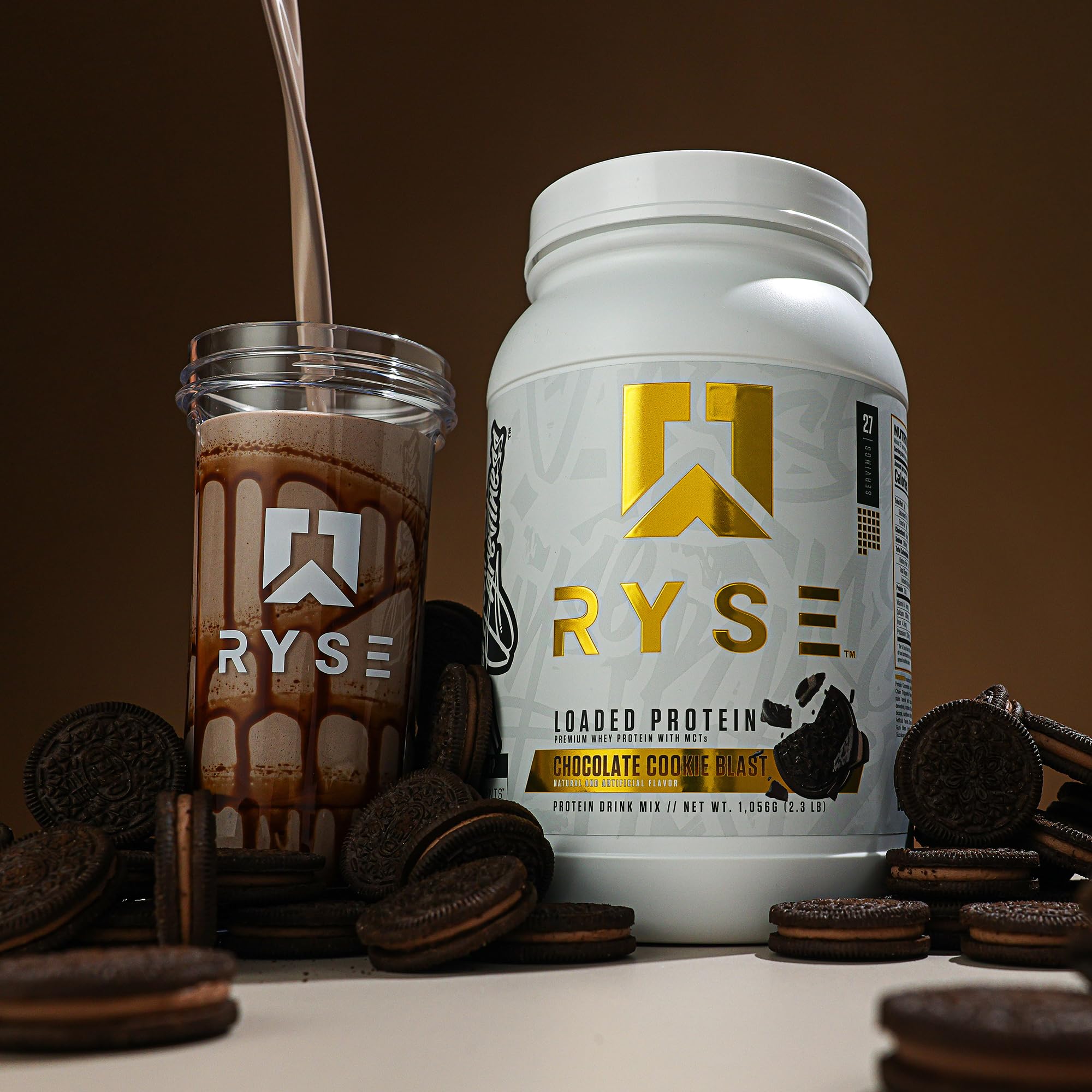 RYSE shaker bottle with powder dissolving for a quick post-workout.