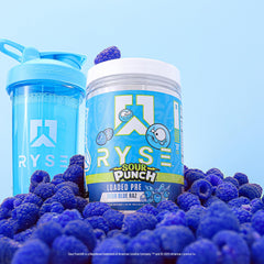 RYSE Sour Punch Blue Raz flavor close-up highlighting taste appeal.