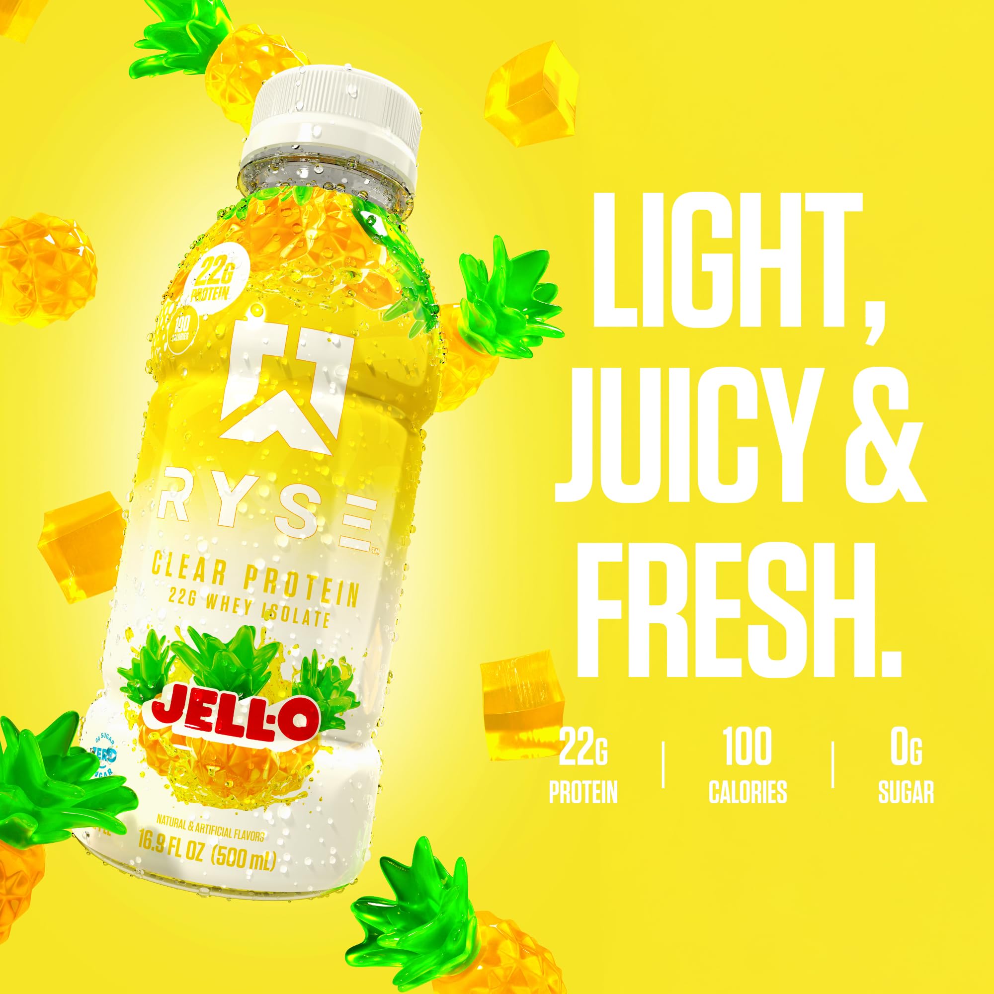RYSE Clear Protein Drink pour into a glass after workout for refreshment.