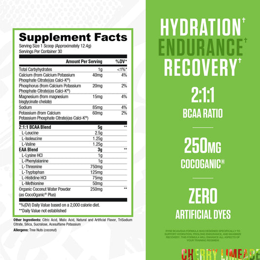 RYSE BCAA EAA powder dissolving in glass for pre- or post-workout hydration