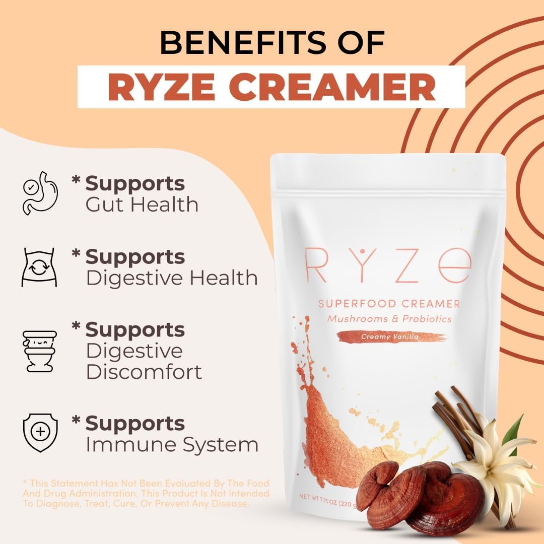 Digestive-friendly probiotic creamer complements the coffee blend.