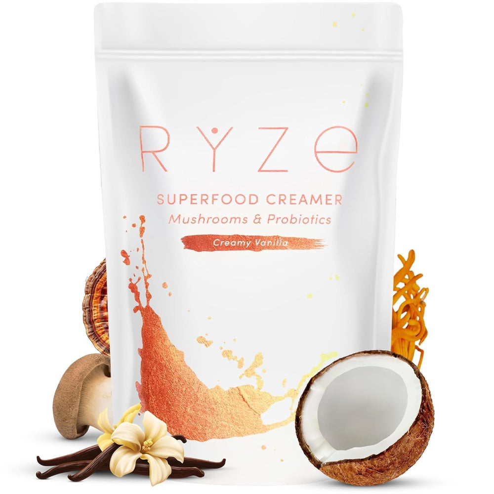 RYZE mushroom coffee ingredients showcase six adaptogenic mushrooms.