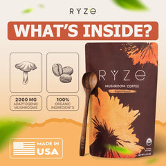 RYZE Mushroom Coffee serving setup supports a quick digestion-friendly ritual.