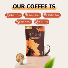 RYZE Mushroom Coffee spoon included for easy 1-tablespoon preparation.