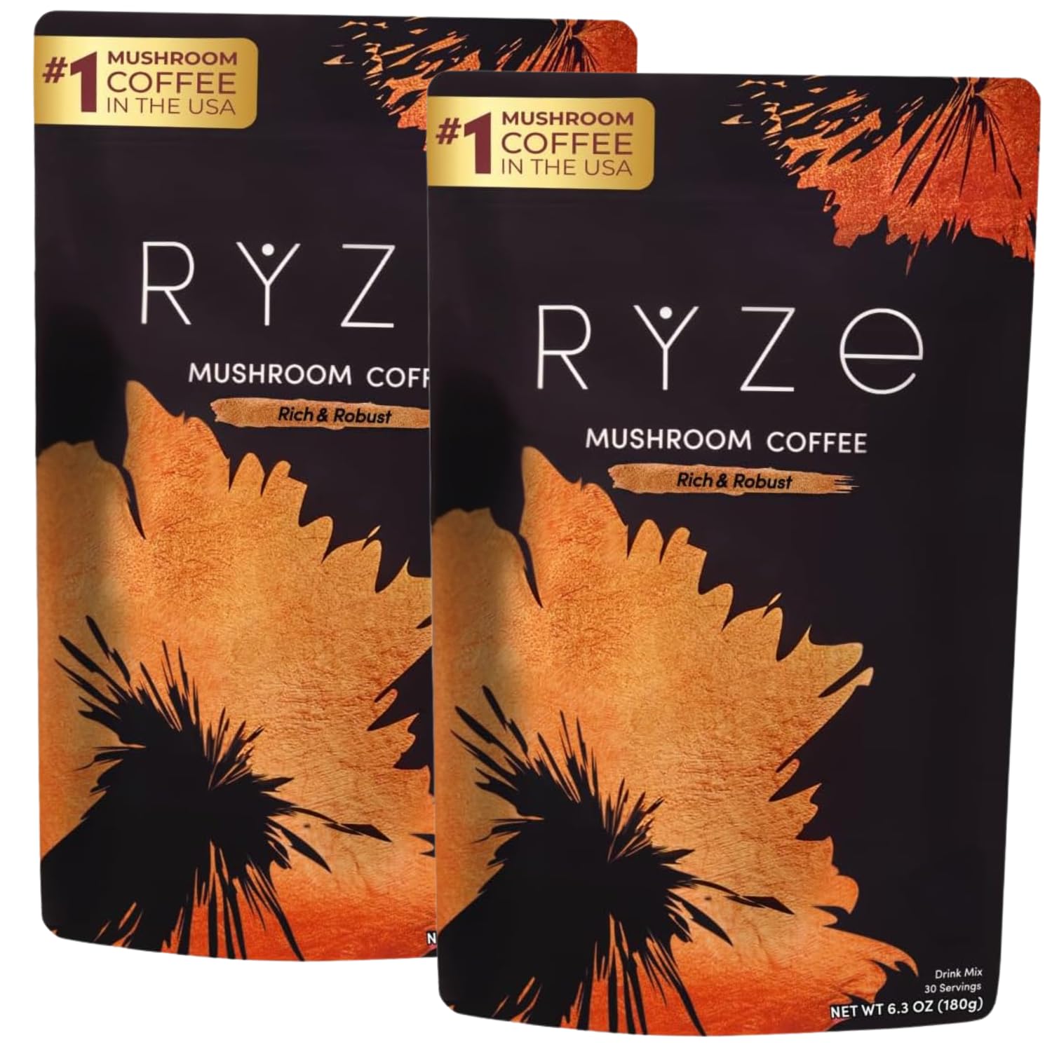 RYZE Mushroom Dark Roast Coffee bottle pour signals a bold energy boost.
