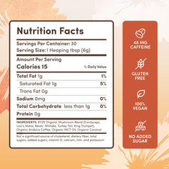 RYZE Mushroom Coffee ingredients highlighting six adaptogens for daily focus