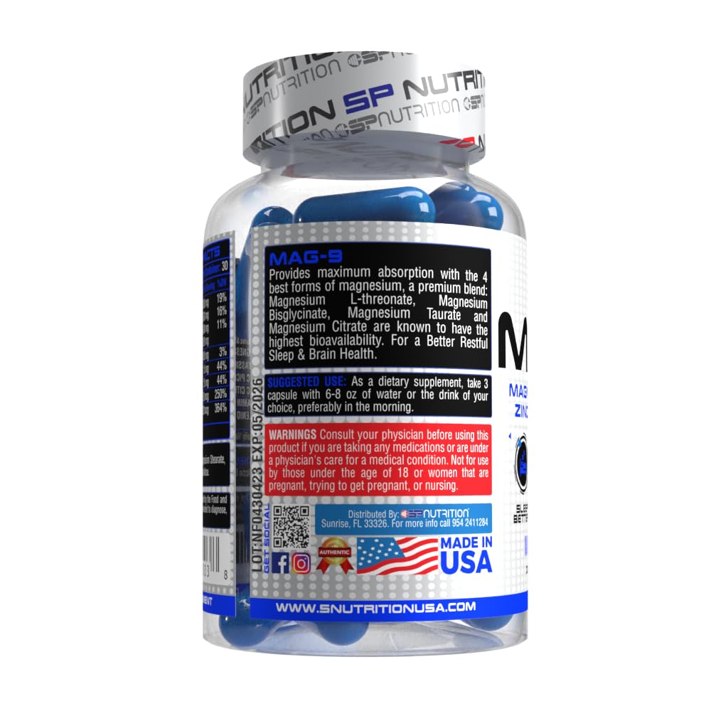 S Nutrition MAG-9 bottle with glass of water for consumption