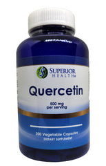 S SUPERIOR HEALTH Quercetin 500mg bottle front shows premium packaging for daily use.