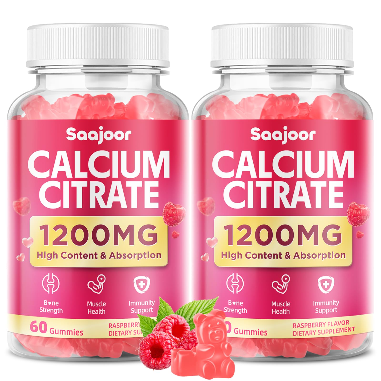 Saajoor Calcium Citrate Gummies bottle for daily bone support and easy consumption.