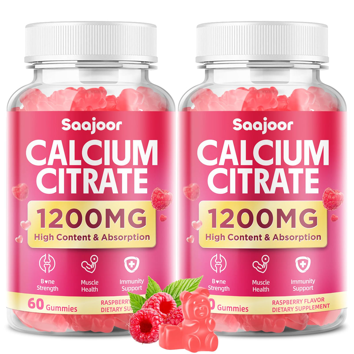 Saajoor Calcium Citrate Gummies bottle for daily bone support and easy consumption.
