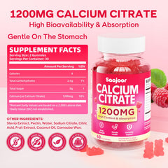 Saajoor Calcium Citrate Gummies raspberry flavor close-up shows a tasty, sugar-free daily calcium option.