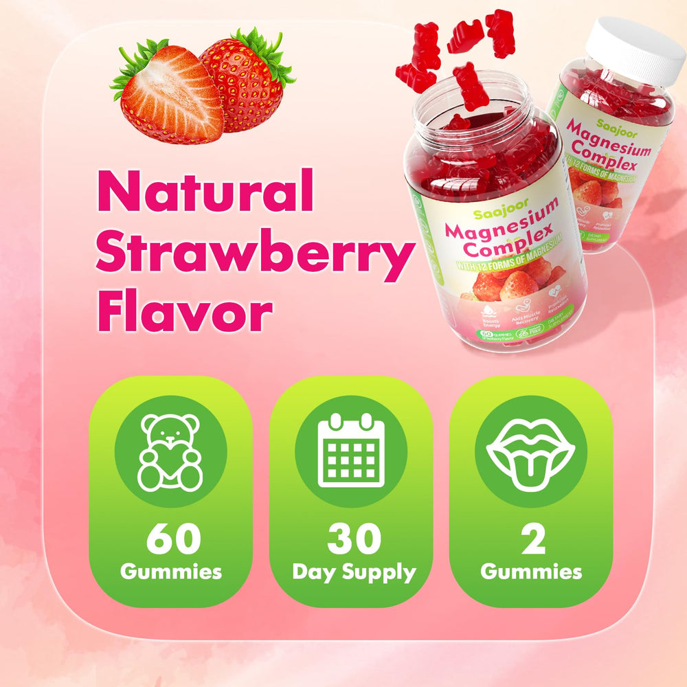 Saajoor magnesium gummies 2-pack bottle emphasizes convenience for a daily routine.