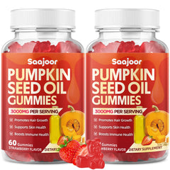 Saajoor pumpkin seed gummies bottle close-up for hair and skin support