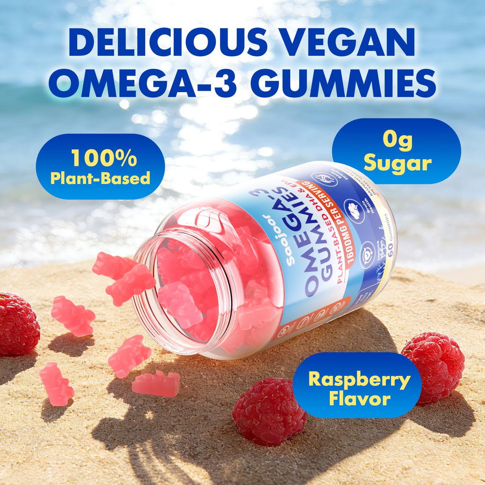 Saajoor vegan Omega-3 gummies 2-pack packaging shows convenience