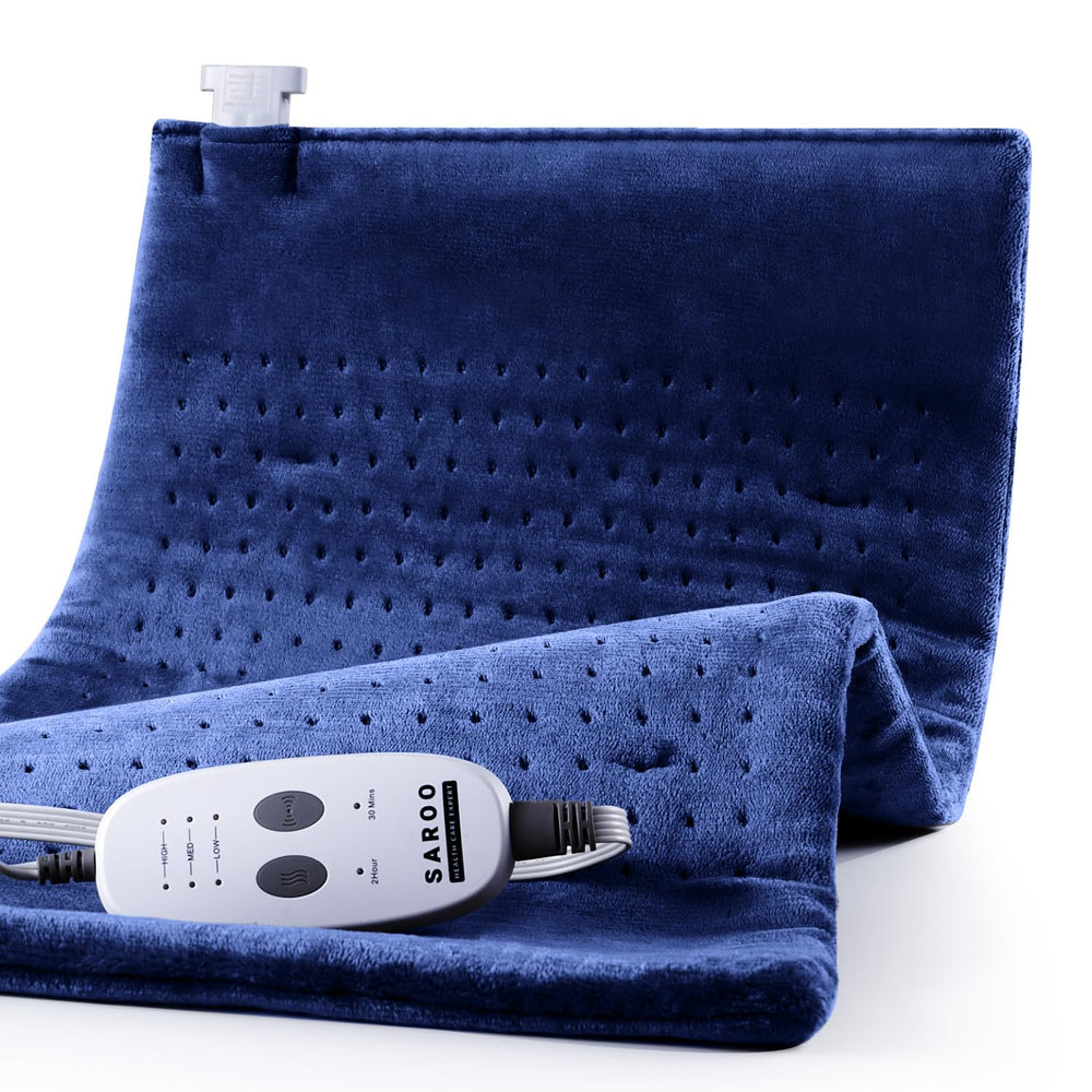 SAROO back heating pad in soft velvet fabric offering full-coverage warmth