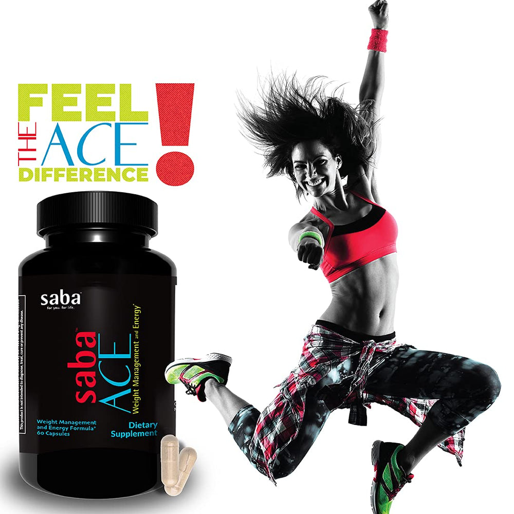 Saba ACE label illustrating caffeine and greenselect phytosome ingredients