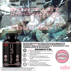 Saba Digestive-EZE Plus scene of digestive routine with capsules.